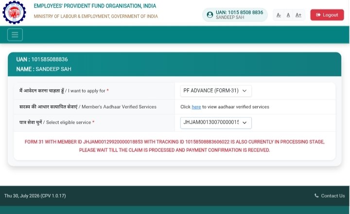 Sandeepkr0810's tweet photo. @mansukhmandviya Evidence attached My previous Form 31 claim was already credited,yet your portal still treats it as under processing and blocks me from submitting a fresh medical emergency claim How can employees access their own hard earned savings when @officialepfo own system is blocking them https://t.co/XgtOWx8Qde