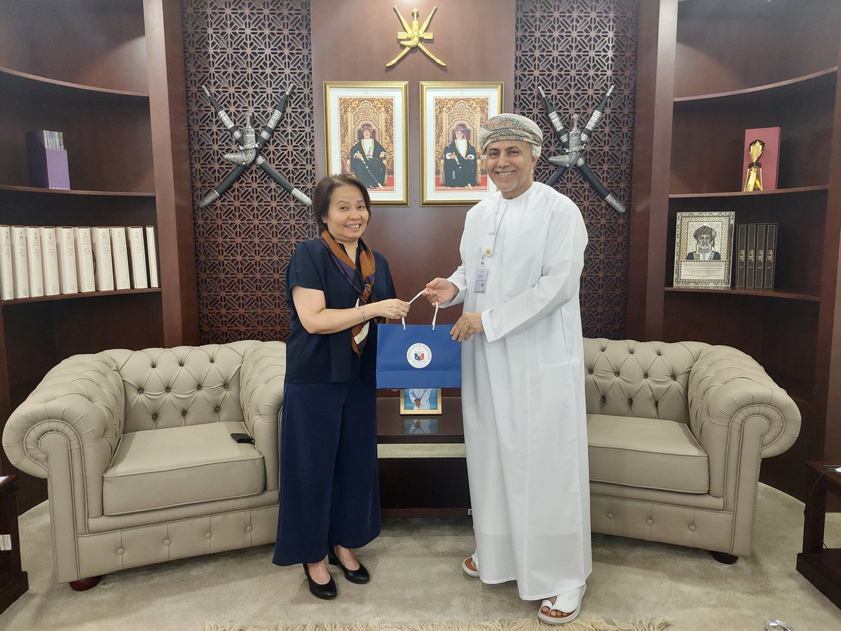 omanopaz's tweet photo. His Excellency Eng.Ahmed Al Deeb, Deputy Chairman of the Authority, received Her Excellency Noralyn Jubaira Baja, Ambassador of the Republic of the Philippines to the Sultanate of Oman, to discuss avenues for strengthening economic and investment relations between the two friendly countries and to explore opportunities for expanding cooperation across the economic, free, and industrial Cities.

The meeting highlighted the shared commitment of both sides to advancing strategic partnerships in key sectors, including manufacturing, integrated value chains, and food security. 
Discussions also focused on leveraging the Philippines' expertise in advanced technologies, particularly artificial intelligence and the semiconductor industry, to support innovation-driven investment and industrial development.

Both sides emphasized the importance of fostering high-value investments, facilitating knowledge transfer, and enhancing collaboration in sectors that contribute to sustainable economic growth. These efforts align with the Authority's strategic vision to reinforce the Sultanate of Oman's position as a leading regional gateway for trade, investment, and industrial development, while creating an enabling environment for globally competitive industries.