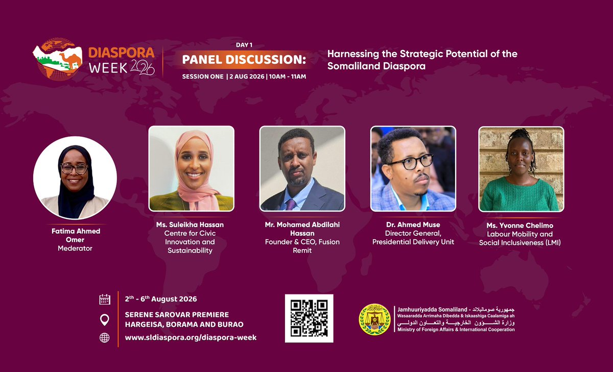 somalilandmfa's tweet photo. Diaspora Week 2026 kicked off today with Day 1's opening panel, 'Harnessing the Strategic Potential of the Somaliland Diaspora'. https://t.co/zWlUWlTZ5N
