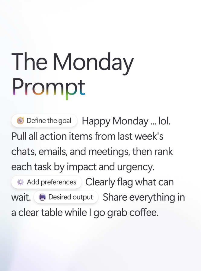 microsofttech's tweet photo. Start Monday with a plan, not panic. Try this Copilot prompt. https://t.co/jtC08Q89yH