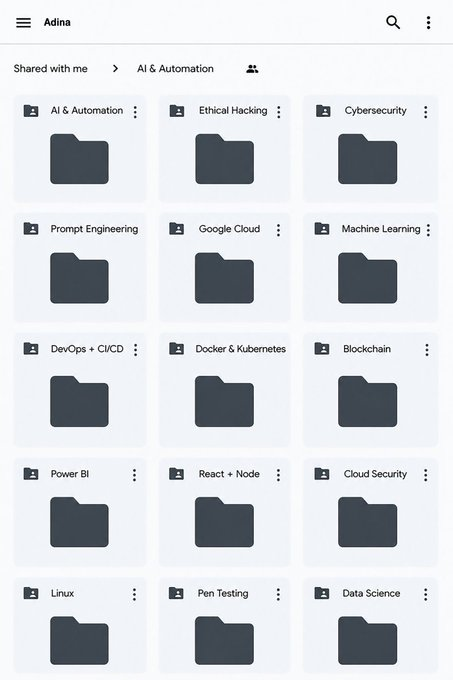 CodebyPeter's tweet photo. 🚨 Premium AI Courses — FREE

🤖 AI • ML • Prompt Engineering
💬 ChatGPT • Claude 
📊 Data Analytics • AWS
📈 Data Science • Big Data
🐍 Python • Ethical Hacking
⏳ Free for the first 4,500 people (72 hours).

 Like +  Repost +  Comment "Drive"
Follow me and I'll DM. https://t.co/MBK7YC3a02