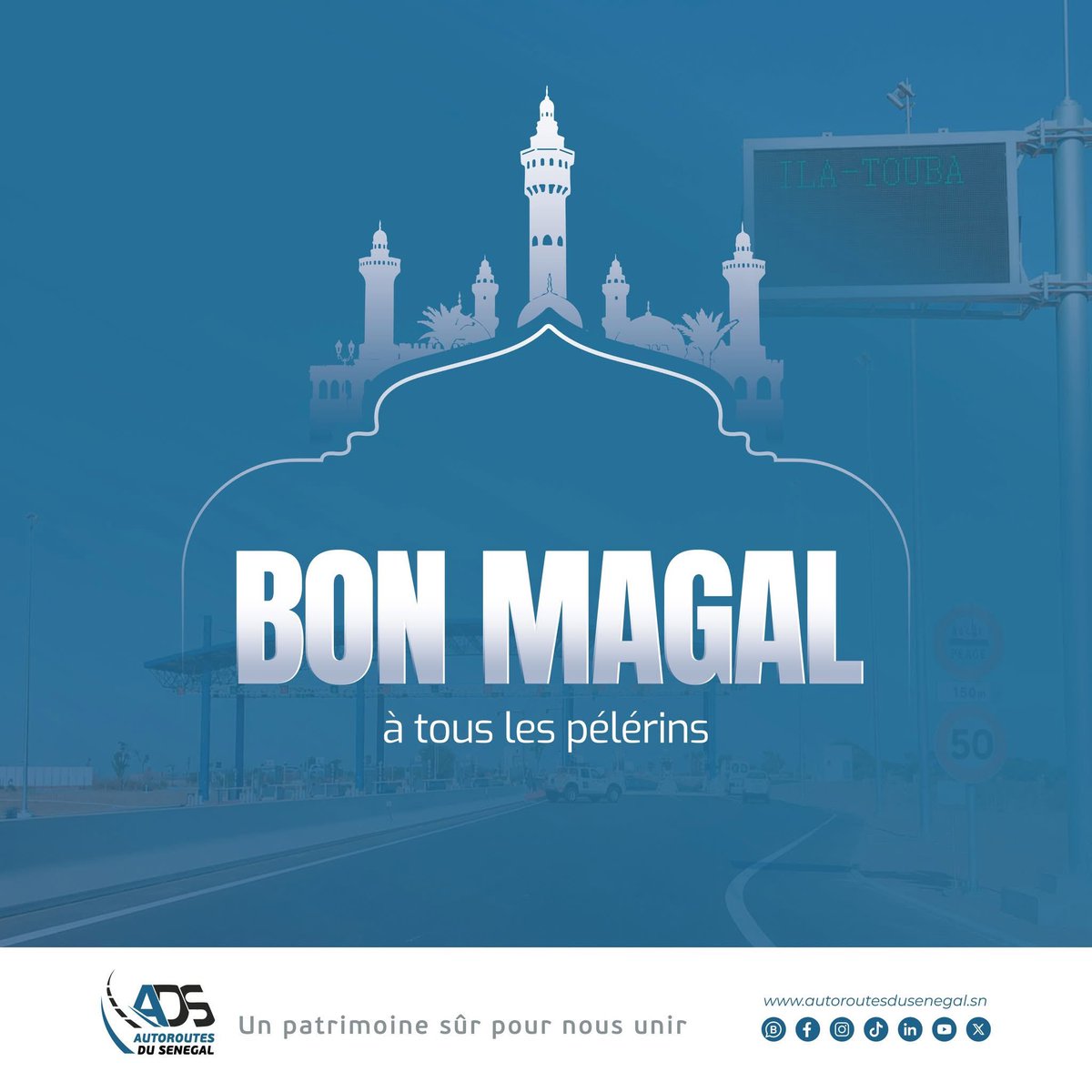 sn_ads_sa's tweet photo. Ila Touba ! 
Votre sécurité et votre confort restent notre priorité.
📱 Téléchargez l'application ADS Mobilité pour suivre le trafic en temps réel et planifier votre trajet en toute sérénité.
📞 Besoin d'assistance sur l'autoroute ? Notre Centre d'Appel est joignable 24h/7 https://t.co/9BxZehadL1