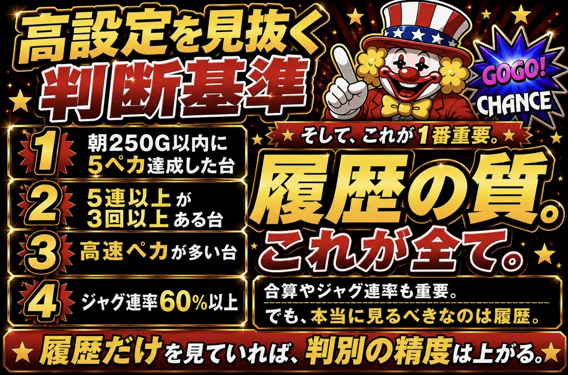 jaggr55's tweet photo. 高設定挙動はズバリこれ。

この挙動が重なる台ほど、
高設定の可能性は一気に高まる。

見るべきは合算だけじゃない。
履歴の質こそ、高設定を見抜く最大の鍵。 https://t.co/IgimIb0L6A