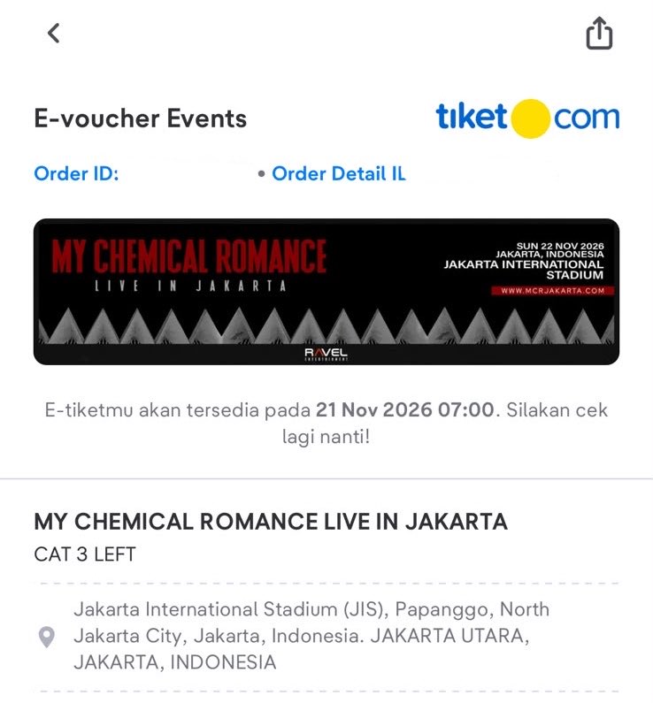 fvckesabaran's tweet photo. WTS 1 tiket konser My Chemical Romance CAT 3 LEFT price DM, dijual karena berhalangan https://t.co/bLa22Ji8LE