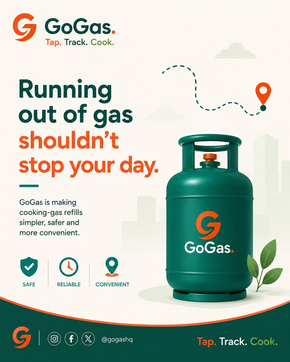 GoGasHQ's tweet photo. Running out of cooking gas shouldn’t stop your day.

GoGas is making gas refills simpler, safer and more convenient by connecting homes with trusted LPG retailers and delivery partners.

Less stress. More convenience. More time for what matters.

Tap. Track. Cook.

#GoGas https://t.co/zqhXGgVdOc