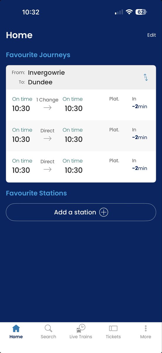 DigialiTay's tweet photo. @ScotRail Your new app needs to handle null returns from the API in the favourite journey widget. It should  show ‘No journeys today’ instead of this. I’d recommend adding invariant checks before render too, in case this issue shows up elsewhere in the app. https://t.co/mp32KXaEtS