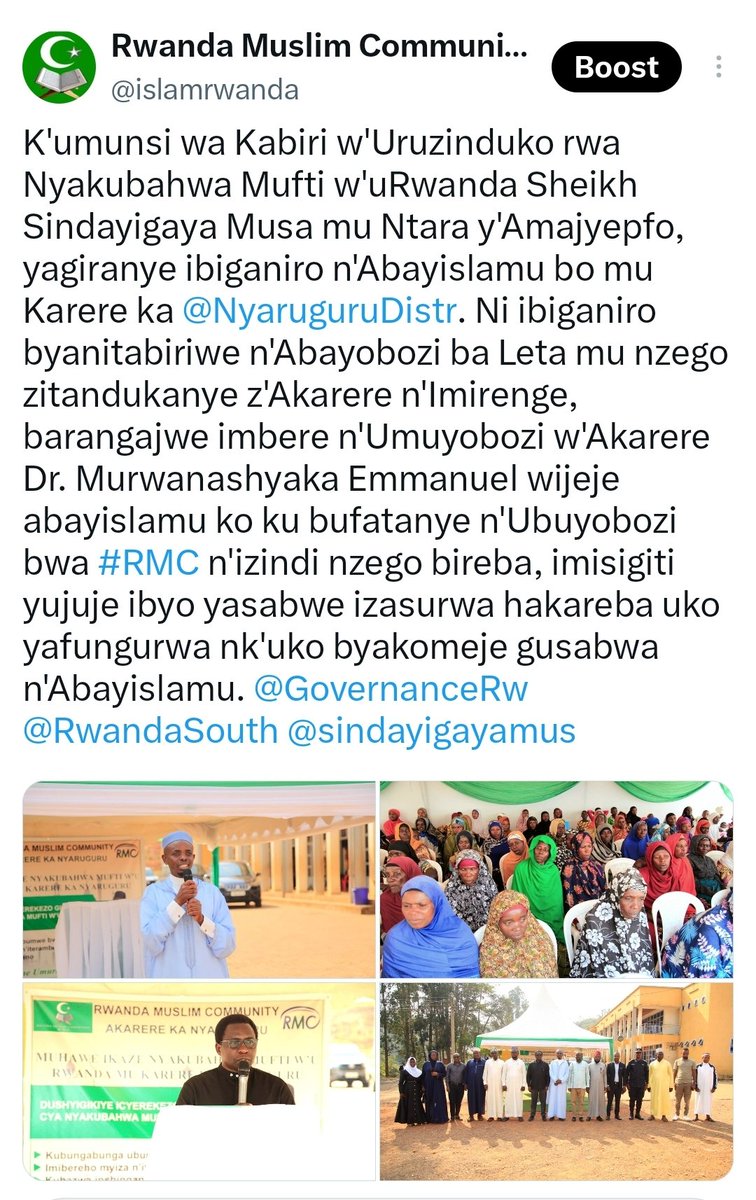 KigaliTrending's tweet photo. @rusabdii Niba Imisigiti igiye gufungurwa si inyungu kuri mwe ra? Inyungu mukeneye irenze izi ni izihe? wenda niba hari n'Ibindi @islamrwanda babitangariza abayoboke ba Islam. Ariko icyo kuvuga ko ntacyo bimaze ntago inzego za leta zajya kwicara muri urwo ruzinduko rwa Mufti k'ubusa gusa. https://t.co/9FYKKxZwtt