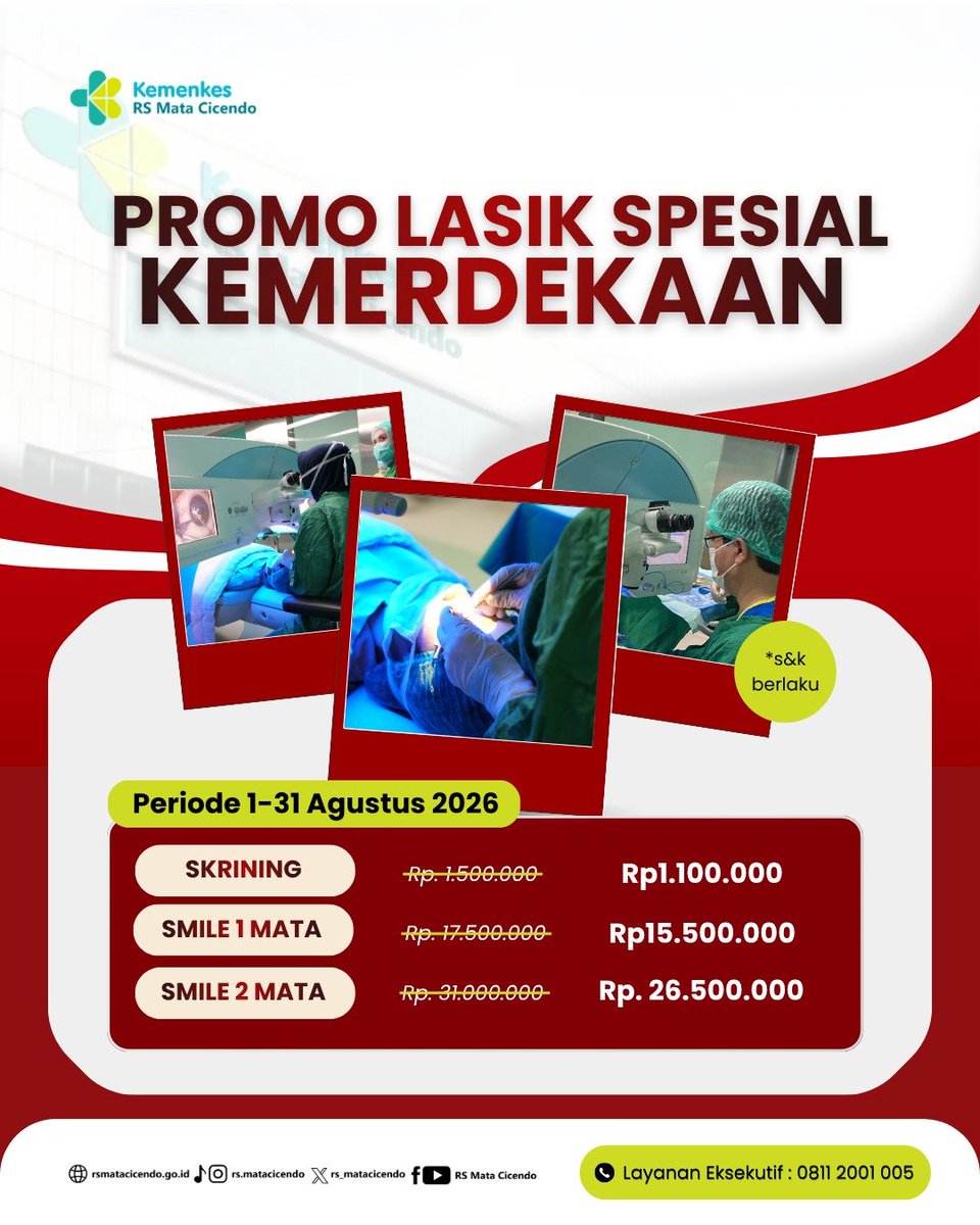 rs_matacicendo's tweet photo. Promo #merdeka #lasik #kacamata #polieksekutif #rsmatacicendo #hutri #indonesia https://t.co/wTlojYYGJd