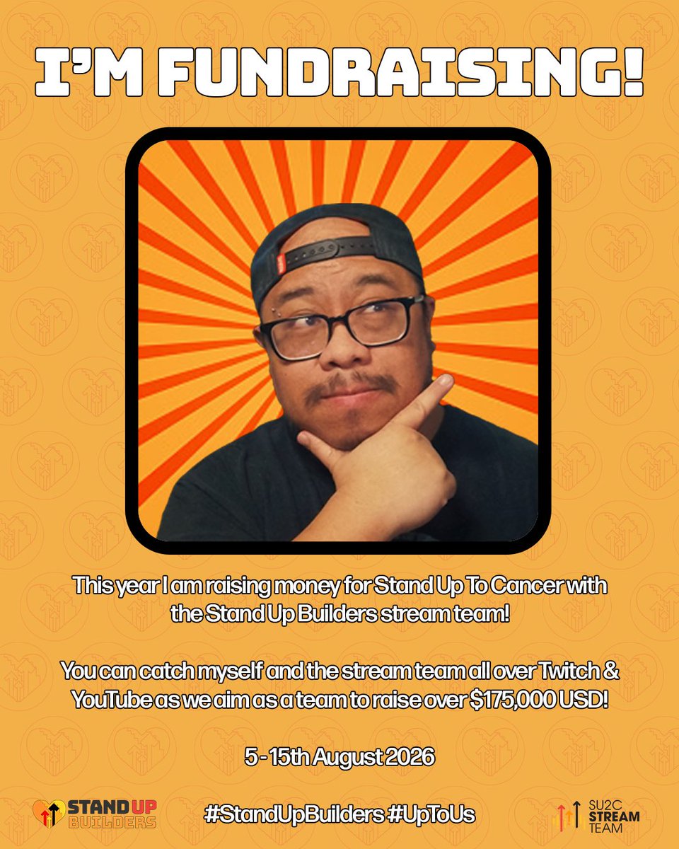 MoreAmor's tweet photo. I’m fundraising for Stand Up to Cancer. This year my goal is to raise $5k. I’ll be live every day from the 5th to the 15th! 

#StandUpBuilders #UpToUs https://t.co/6GBNOOtz3T