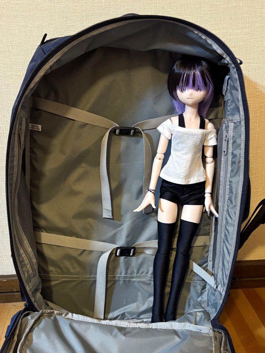 ishikari_P's tweet photo. 新しい旅行鞄に、モンベルのトライパック45を購入。
サイズ比較にななかさん(身長50cm)に入ってもらった。狙ったようにぴったり。
今使ってる旅行鞄が確か26Lくらいなので、一気に快適になりそう。
#DDPはいいぞ
#ドルフィードリーム
#たすくっ子 https://t.co/PVsE1F7Qji