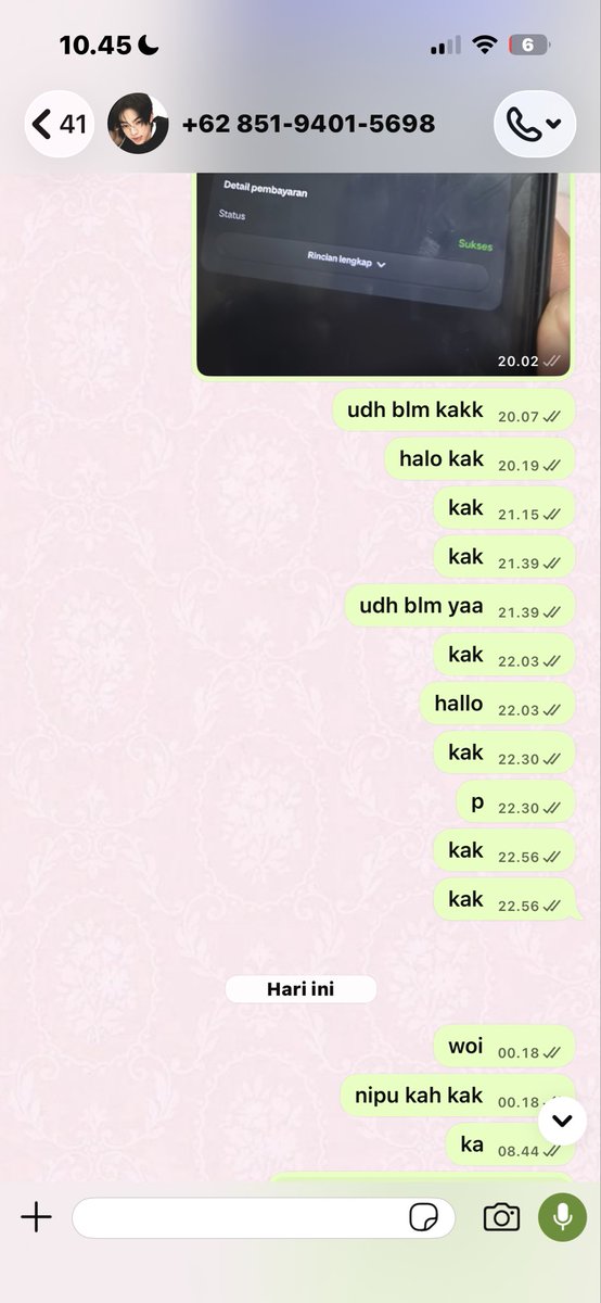 roohyonnseo's tweet photo. help RT pls!

guys please beware sama akun @KELLAONLYWA. aku kena tipu dan ngga mau kalian ngerasain hal yang sama.

khususnya warga #zonauang, jangan sampai terkecoh kaya aku ya. tolong bantu spreader-in biar ngga makin meluas!, anw dia smpe ganti no wa nya https://t.co/klXizOFDZQ