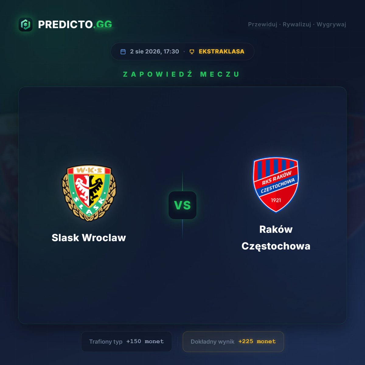 Predicto_gg's tweet photo. 🔥 Wieczór meczowy — Ekstraklasa
Slask Wroclaw 🆚 Raków Częstochowa
📅 2 sie 2026 | ⏰ 17:30
Wielkie starcie już dziś 👀
Kto zgarnie komplet punktów?
Napisz swój typ w komentarzu ⚽👇
https://t.co/TVlfRv1bE4
#ekstraklasa #slaskwroclaw #rakowczęstochowa #PrognozyPilkarskie https://t.co/XiO9CfYDvp