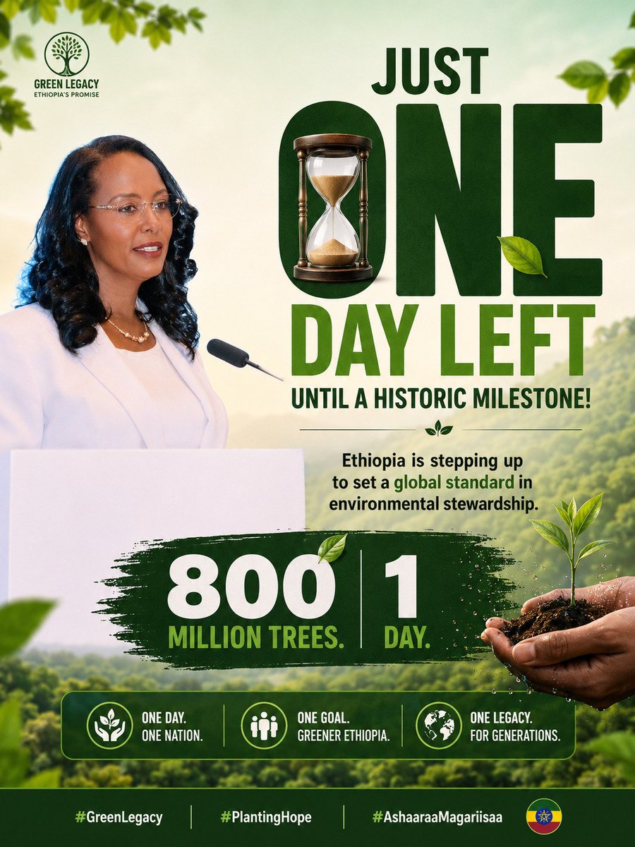 newaddisababa's tweet photo. From North to South, East to West—Ethiopia is answering the ultimate environmental call. 800 million saplings in 24 hours to fight climate change! 🇪🇹🌱

#GreenLegacy #PlantingHope #AshaaraaMagariisaa #Ethiopia https://t.co/tm2JNg6xyK
