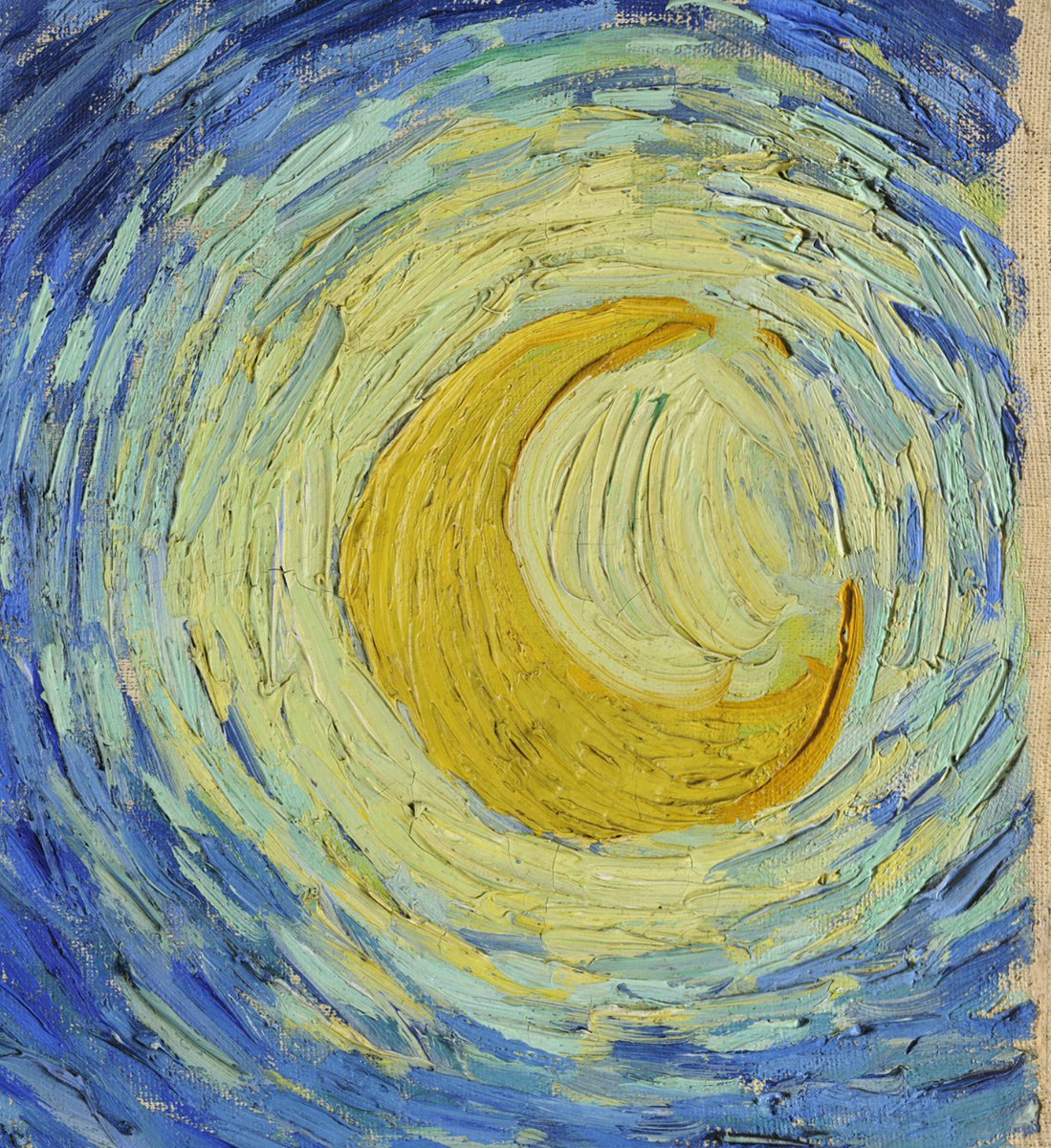 vangoghmuseum's tweet photo. Look closely. You can almost feel the swirls 🌀 Van Gogh used impasto, applying paint thickly so each brushstroke remains visible. He began exploring this technique in Paris (1886–1888), influenced by the Impressionists.
By the time he painted ‘The Starry Night’ in Saint-Rémy, his impasto became more pronounced and expressive.

🖼️ details from ‘The Starry Night’ © MoMA