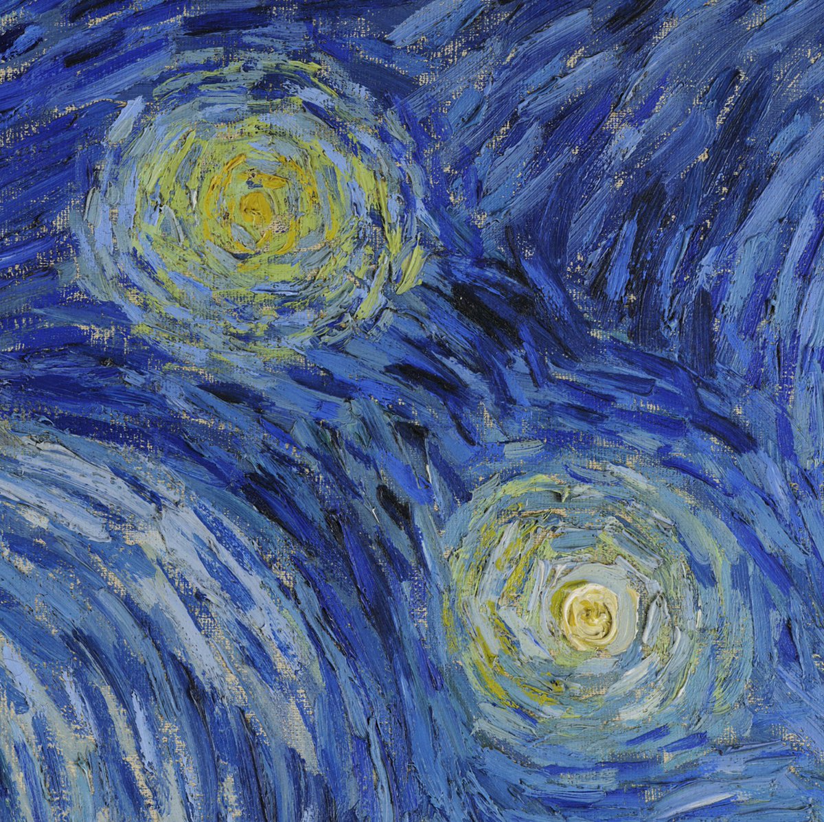 vangoghmuseum's tweet photo. Look closely. You can almost feel the swirls 🌀 Van Gogh used impasto, applying paint thickly so each brushstroke remains visible. He began exploring this technique in Paris (1886–1888), influenced by the Impressionists.
By the time he painted ‘The Starry Night’ in Saint-Rémy, his impasto became more pronounced and expressive.

🖼️ details from ‘The Starry Night’ © MoMA