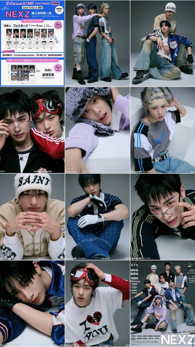 mag_scawaii_men's tweet photo. 📣 #NEXZ 📣

好評だったアザーカットをInstagramにもUPしました✨　ぜひチェックしてくださいね☺️
https://t.co/uWzyd5PVEh
＿＿＿＿＿＿＿＿
好評発売中‼️
『S Cawaii! ME 2026 SUMMER』
＜特別版＞【COVER】 #NEXZ
＿＿＿＿＿＿＿＿＿＿
✅インフォスクエア
特典A「フォトカード」
下記URLから＜特別版＞をお求めいただくと、#NEXZ の購入者特典を7種類からランダムで１枚差し上げます🎁
＜特別版＞ https://t.co/uICEqiuz0b
⭐️Overseas shipping available.
⭐️해외 배송 가능
⭐️供海外配送服务
⭐️海外通販🆗

✅タワーレコード 渋谷＆タワーレコードオンライン
特典B「証明写真」
下記URLから＜特別版＞をお求めいただくと、#NEXZ の購入者特典を１枚差し上げます🎁
＜特別版＞https://t.co/U3DpE3TUo9
＿＿＿＿＿＿＿＿＿＿
本の詳細はこちら👇
https://t.co/aqEUzPoh85
＿＿＿＿＿＿＿＿＿＿
@NEXZ_official
#TOMOYA
#YU
#HARU
#SOGEON
#SEITA
#HYUI
#YUKI