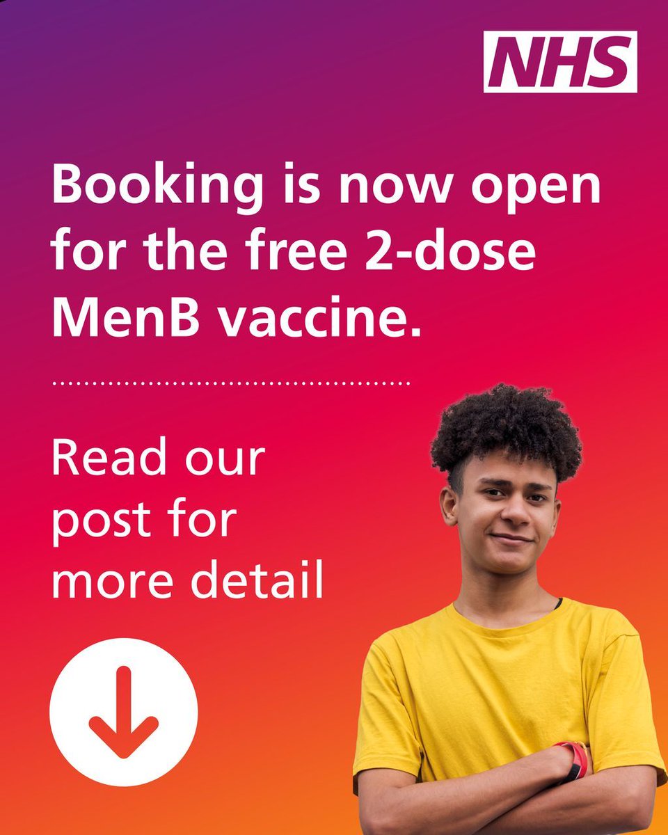 CHFTNHS's tweet photo. Are you aged between 17-16? Going to university or further education? Then you may be eligible for a free MenB vaccine.

In England, the vaccine is being offered in participating pharmacies. You can book through the National Booking Service now 👉 https://t.co/Va4urYdqlq https://t.co/w41U9I2dhV