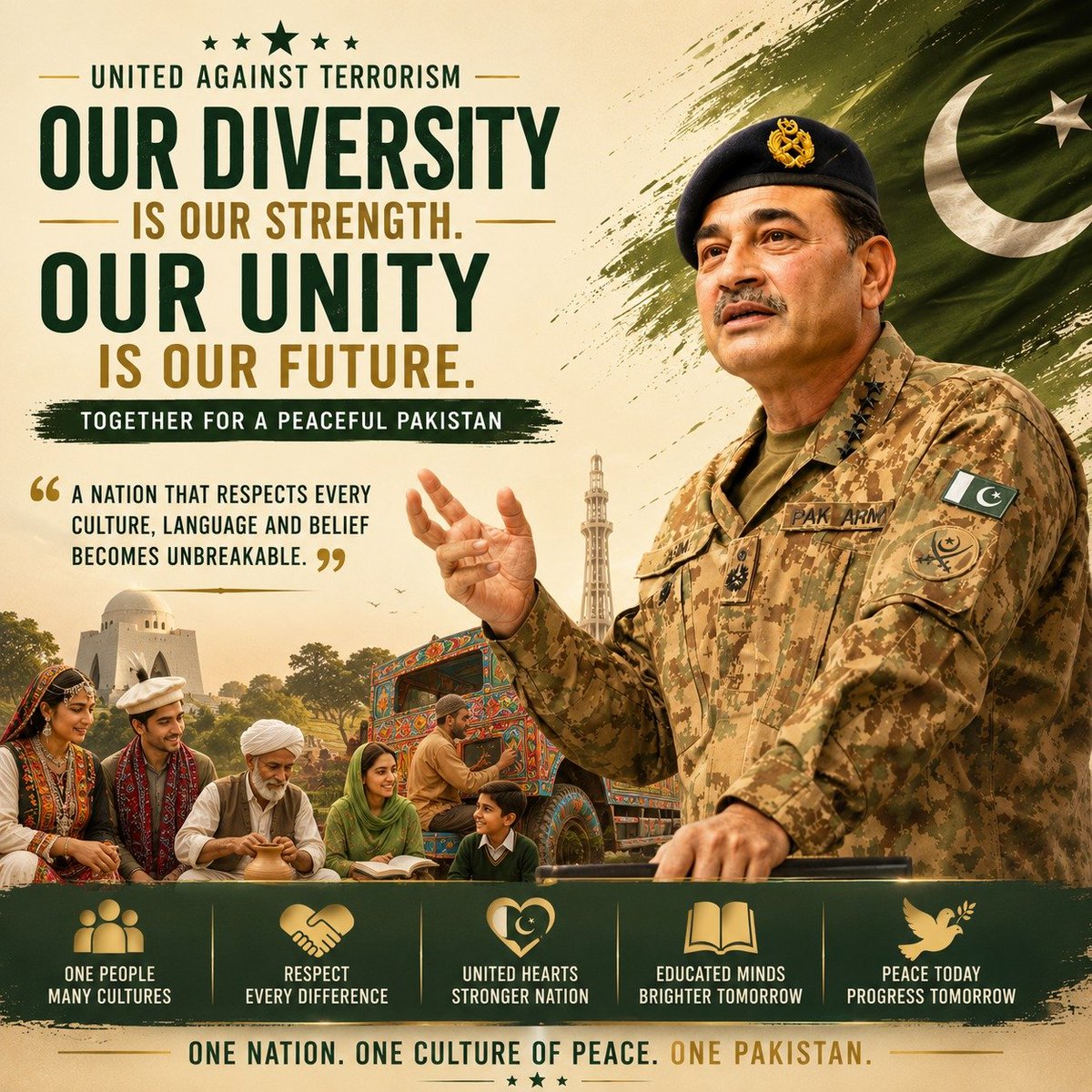 Ghosteds2yb's tweet photo. Peace grows through unity and inclusion. CDF Asim Munir emphasizes a secure and harmonious future for every Pakistani. 🇵🇰
#SalamCDF #StandWithCDF #DefenderOfPeaceCDF #ShieldOfNationCDF #PillarOfStrengthCDF https://t.co/RWanq8OHHW