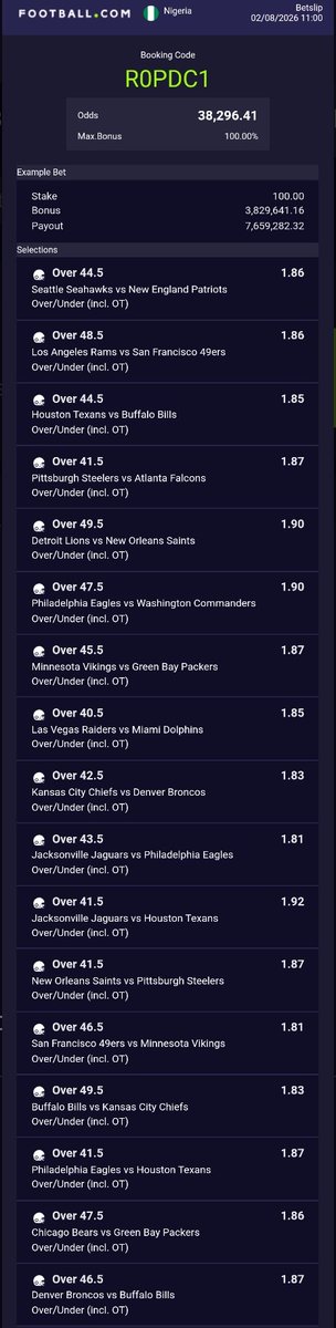 _Ableboy's tweet photo. Na American Football wey I play since May 😂😂😂 38k Odds... them don suspended most games make them sha ready my 150m down by December make I do Christmas, I don put am for Christmas budget

R0PDC1 https://t.co/XuqSnTebH1