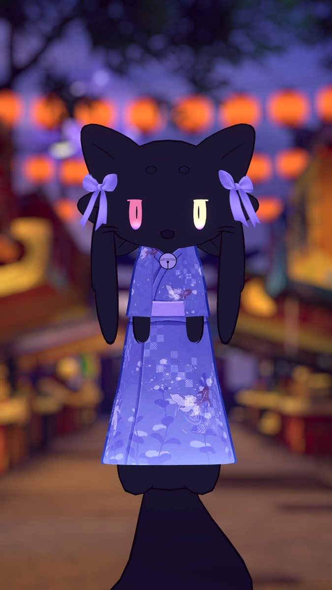 kuroneko_tsuki's tweet photo. ムルルをセルフ改変しました～！
お祭りに行きたいので浴衣を着てみました🎆🏮
むむいのむい！
#lethal_cats #そるてぃーや_vrc https://t.co/YbOH9nA23G