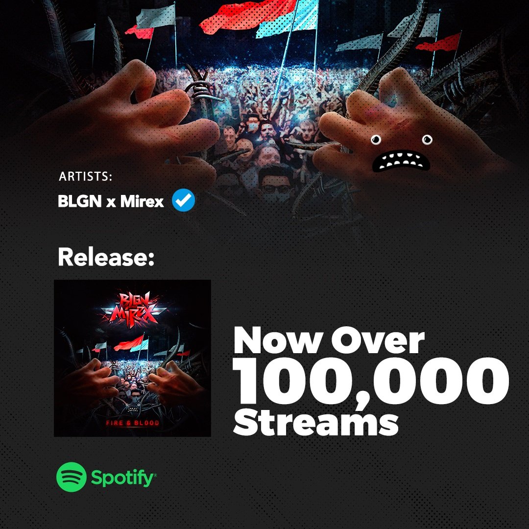 BassRebels's tweet photo. FIRE & BLOOD just hit 100,000 streams on @spotifyuk 🎉💥

Thank you to everyone who's been listening and adding it to your playlists ❤️ If you missed this release from BLGN & Mirex then drop a YES in the comments and I’ll DM you a link + FREE early access to our future releases! 💌🎵 

🎮 streamers and youtubers use these songs and our full catalogue of 900+ songs 100% copyright free on YouTube, Twitch, Kick and TikTok with NO claims, mutes or DMCA issues ☑️

#dubstepmusic #DrumAndBass #spotifymilestone #copyrightfreemusic #SpotifyPlaylist 🚀 Powered by @labelworx @songtradr @songtrust