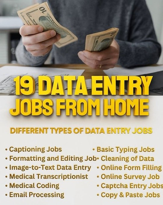 TechwithAdina's tweet photo. 46 Websites That Pay $90/hr for Data Entry Jobs

You can do it with just your phone, laptop, and  internet

I’ve put together a list of 46 legit platforms that pay

$45–$90/hr for simple data-entry work

Must Follow me       
Like &amp; Retweet    
Comment “send” https://t.co/mDTw4g7Pyg