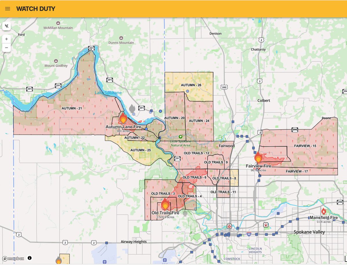 posted_news's tweet photo. #Spokane: 3 active blazes triggering evacuations.
#OldTrailsFire: 3,509 ac (NW Spokane)
#FairviewFire: 961.2 ac
#AutumnLaneFire: 900 ac
Severe #spotting over the #SpokaneRiver for 2 fires threatens to fuse into a single complex. Structures are burning.
https://t.co/yJT42PSJBv https://t.co/cSBAm8YLro