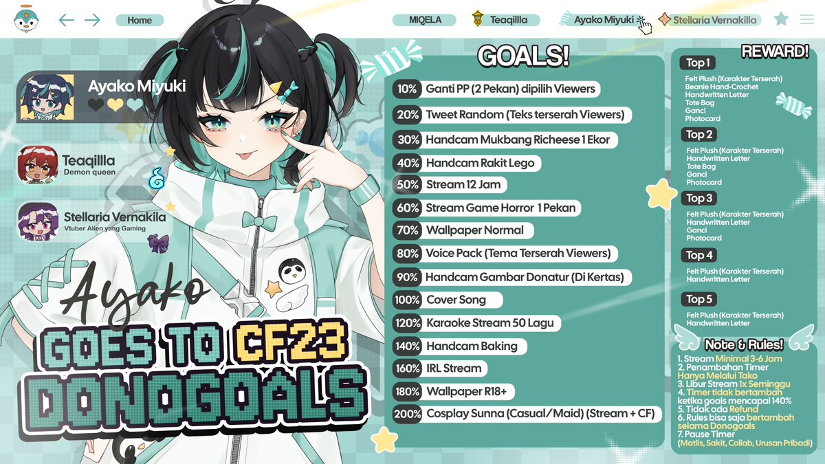 AyakoMiyukiVT's tweet photo. ʚ DONOGOALS GOES TO CF23! 🍬
Aku Ayako dari MIQELA!, lagi ngadain Donogoals untuk Comifuro23 nih!ヾ(•ω•`)o

Donasi yang terkumpul akan digunakan untuk membantu persiapan booth, produksi merchandise,  dan kebutuhan lainnya selama menuju CF23. 

Terimakasih atas dukungannya! ❤︎ https://t.co/T4YVmU1T0e