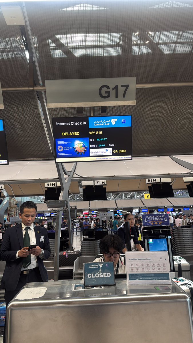 bader1000's tweet photo. @omanair this company is a disgrace to carry the name of my country. I’m in BKK and flight is 6 hours delayed. You didn’t even have the decency to inform us. U are only good sending a million emails asking us if we want to bid for seat upgrade. But when it comes to delays u r 🗑️ https://t.co/GdpcSXAPkF