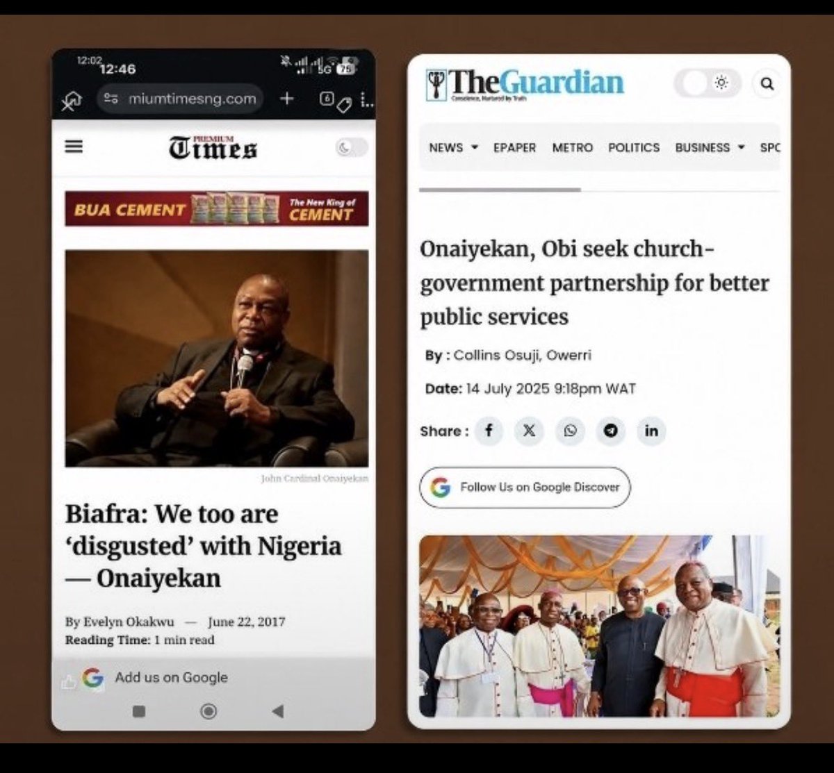 woye1's tweet photo. No one is attacking the respected Catholic Church. 

2: Don’t twist the narrative, beer parlour members. 

-(a): No one will arrest John Cardinal Onaiyekan for disclosing a private conversation. 

-(b): His own Cho Cho started from infancy. 

-(c): To share your problems with John Cardinal is wahala now as you can hear am for market. 

3: Criticism of an individual or a position should not be MISCONSTRUED as an attack on the Catholic Church as an institution 

4: John Cardinal Onaiyekan is a politician like Rev Father Moses Orshio Adasu. 

5: John Cardinal Onaiyekan is a disciple of @PeterObi and no one can fault him. 

-(a): I am speaking to his conscience. 

6: John Cardinal Onaiyekan should be bold to canvass for @PeterObi simple. 

7: No corner, no corner, since you have refused to be above board. @Pontifex @OfficialVatican @cnalive