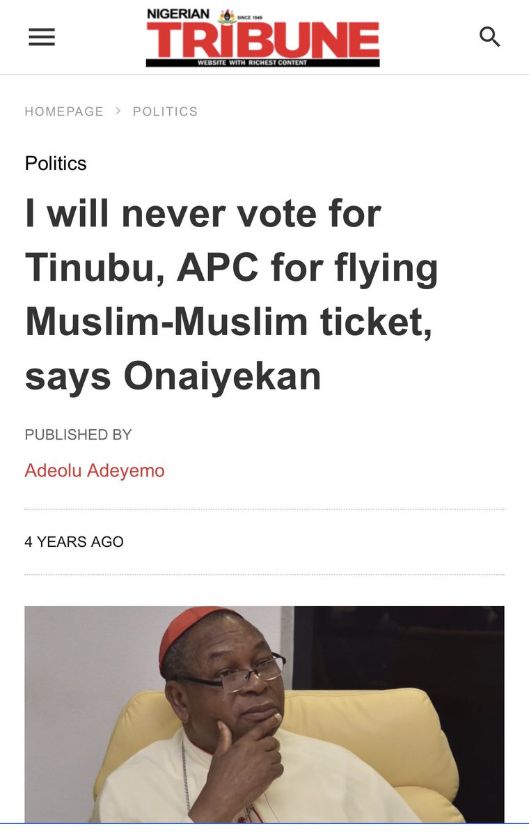 woye1's tweet photo. No one is attacking the respected Catholic Church. 

2: Don’t twist the narrative, beer parlour members. 

-(a): No one will arrest John Cardinal Onaiyekan for disclosing a private conversation. 

-(b): His own Cho Cho started from infancy. 

-(c): To share your problems with John Cardinal is wahala now as you can hear am for market. 

3: Criticism of an individual or a position should not be MISCONSTRUED as an attack on the Catholic Church as an institution 

4: John Cardinal Onaiyekan is a politician like Rev Father Moses Orshio Adasu. 

5: John Cardinal Onaiyekan is a disciple of @PeterObi and no one can fault him. 

-(a): I am speaking to his conscience. 

6: John Cardinal Onaiyekan should be bold to canvass for @PeterObi simple. 

7: No corner, no corner, since you have refused to be above board. @Pontifex @OfficialVatican @cnalive