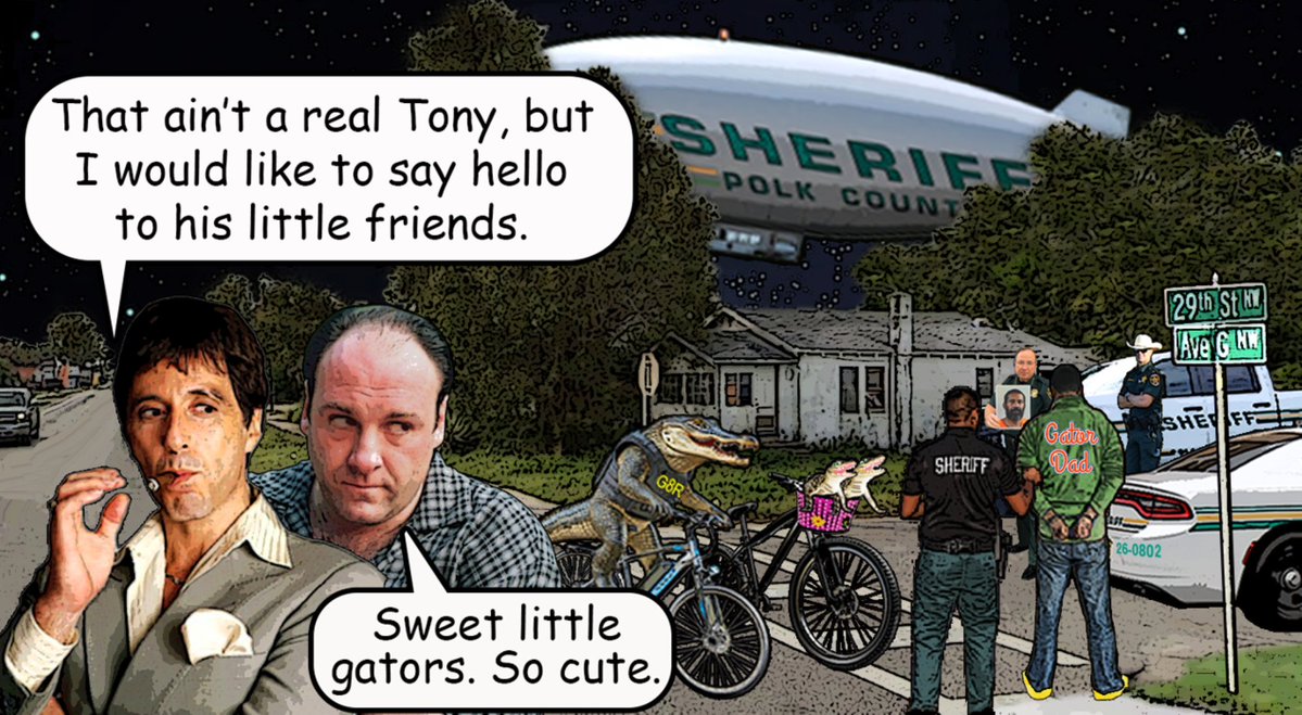 PolkCoSheriff's tweet photo. A PCSO deputy conducted a traffic stop late one night in the Haven of Winter on a man operating a bicycle without lights.

The man didn’t have ID on him, so he said his name was Tony and gave a date of birth.

The deputy ran the information, and nothing came back.

Tony gave a different date of birth, and still nothing. 

Deputies utilized more of their resources and eventually determined that the man’s name was actually Surujpaul, not Tony. 

That mistake probably happens all the time. Surujpaul, Tony… it’s crazy how similar they sound. 

The deputies then discovered that Surujpaul had an outstanding warrant for Possessing Alligators without Authority.

Not meth possession. Alligator possession. Plural. As in two of them.

We were curious and had to check this one out. Records show that Florida Fish & Wildlife officers charged him specifically for keeping two alligators in his home. 

Makes one wonder if Surujpaul sits on a couch watching the Hallmark Channel while scratching the bellies of the gators who are sprawled over his lap.

One of the deputies said that once the suspect’s identity and warrant were confirmed, Surujpaul became uncooperative and said that he was working for the feds. 

Surujpaul was arrested on his warrant and taken to Grady Judd’s Bed & Breakfast. 

He was additionally charged with Resisting without Violence and two counts of Providing False ID to Law Enforcement.

#PCSO  #PolkSheriff  
#IMeantToSaySurujpaulButItCameOutTony  #Twice 
#HeActedLikeHeWasSureItWasTony 
#ButWeWereSureItWasSurujpaul 
#SurelyYouCantBeTony  #IAmTonyAndDontCallMeSurujpaul 
#HeWouldntEvenWinATonyAwardForTryingToPlayTony  
#YouCanHaveAPairOfCrocsButYouCantKeepAPairOfGators