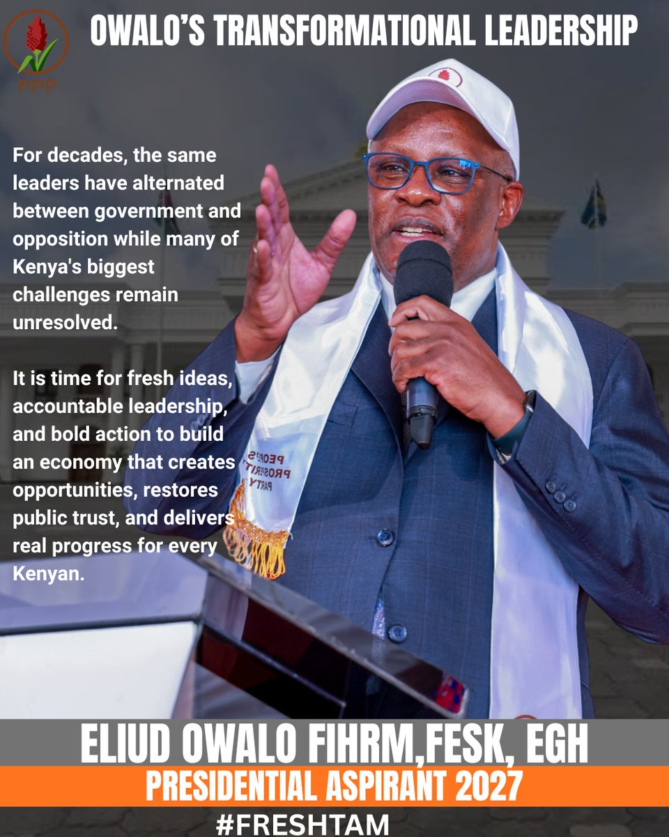 PeoplesProsper's tweet photo. A PPP GOVERNMENT UNDER AN OWALO PRESIDENCY WILL PROVIDE TRANSFORMATIONAL LEADERSHIP

For decades, the same leaders have alternated between government and opposition while many of Kenya's biggest challenges remain unresolved. 

#EconomicTransformation #Kenya #Change
#FreshTam #PPP https://t.co/QnoJN2Yx0A