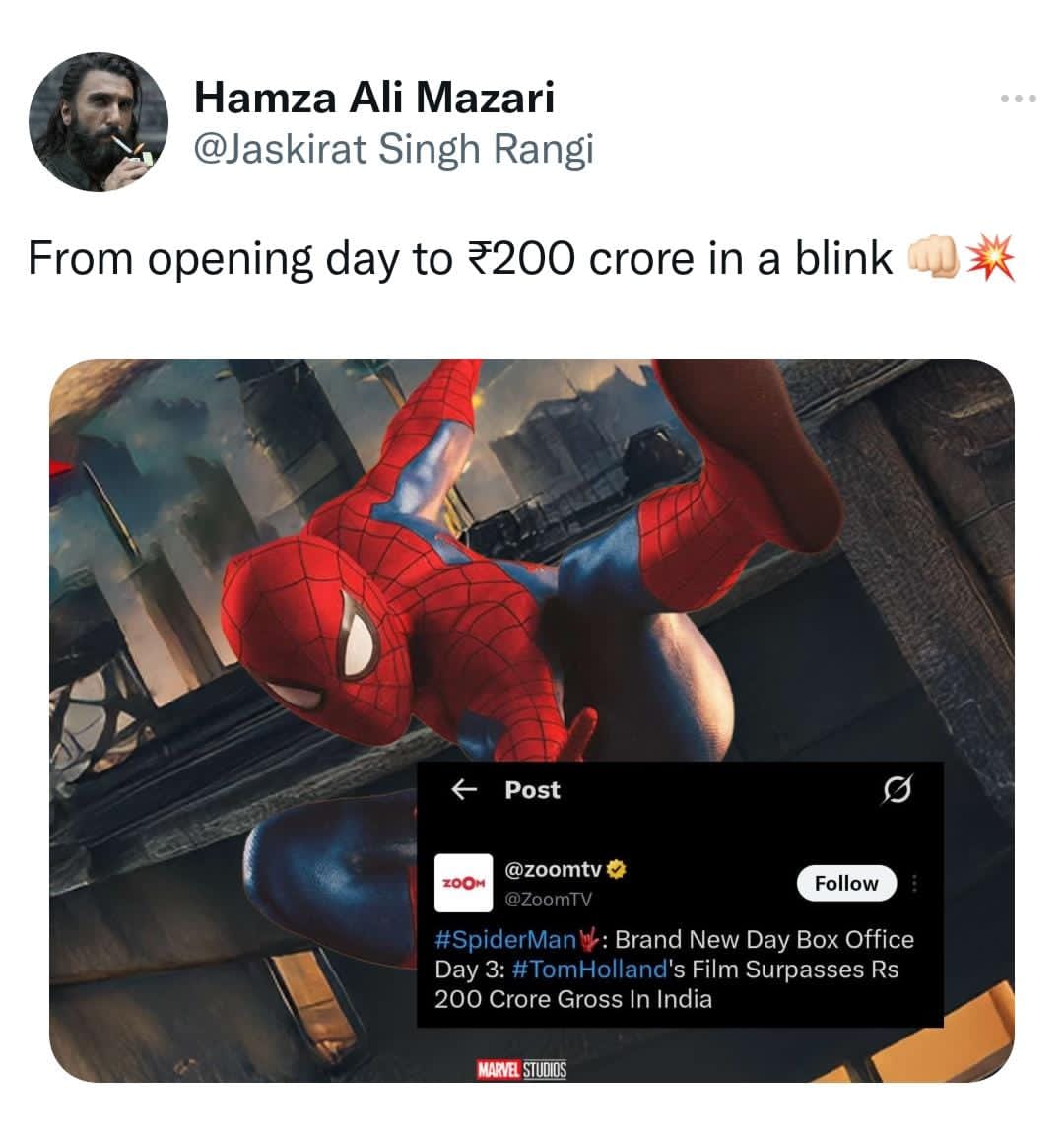 Omkarsh1nde's tweet photo. Fans ne celebrate kiya, theatres ne roar kiya. 🕷️🔥
   216CR at the box office completes the Spider-Man celebration. Happy #SpiderManDay! https://t.co/E8ajaaXMFy