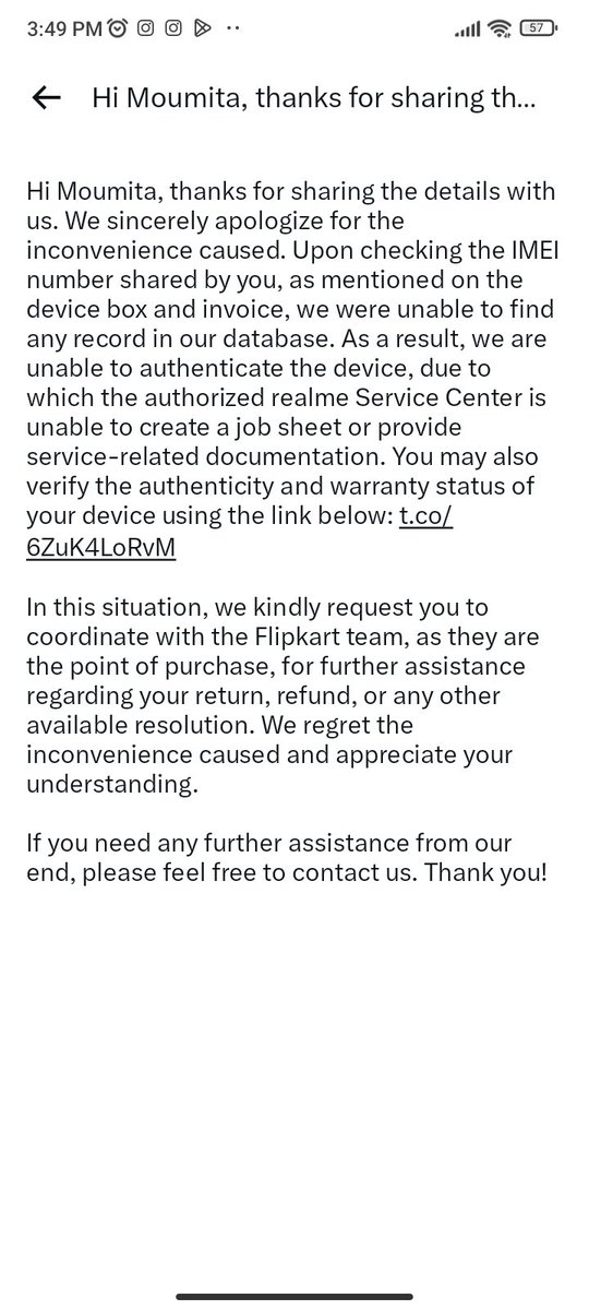 MoumitaDutta555's tweet photo. @realmecareIN Please check this @Flipkart @flipkartsupport Take necessary action on urgent basis!! @jagograhakjago https://t.co/EtAPOHAznI