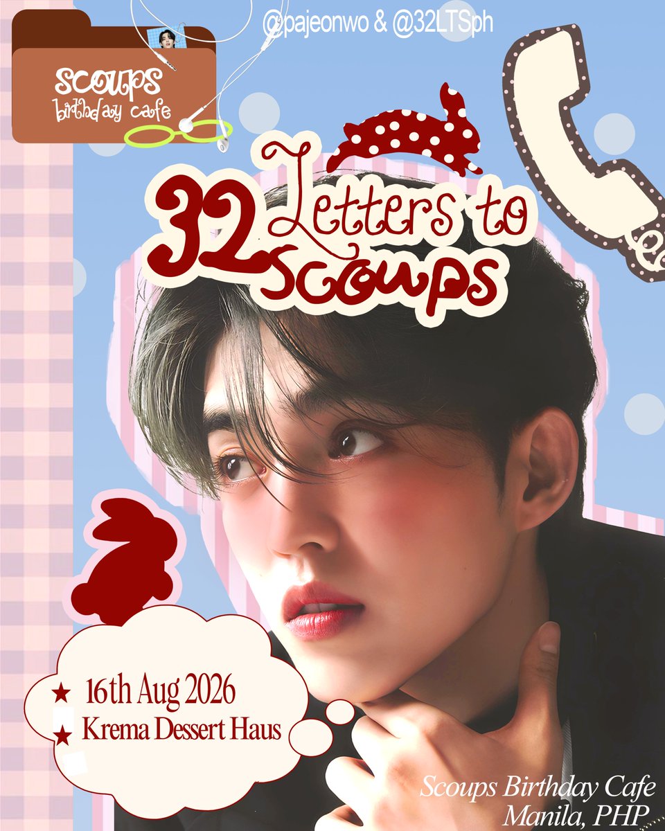32LTSph's tweet photo. 💭 32 Letters to S.Coups 📭⭐️

📮16th August 2026
🆕🖇️Krema Dessert Haus, Parqal Mall
📝 PHP 380
💌 Get your mail here: https://t.co/vDpM3hRi6f

First 10 will receive a surprise gift from us! 𖹭⑅𖹭

#Letters2Scoups #에스쿱스 #SCOUPS #SEVENTEEN