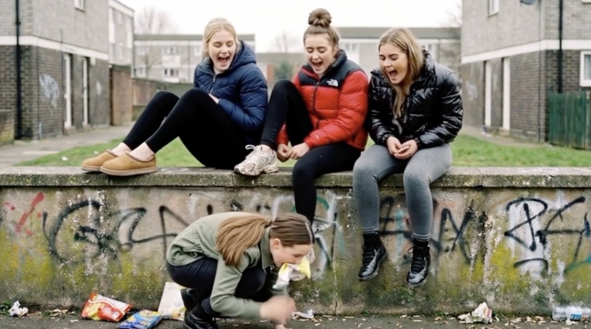 IworshipAI's tweet photo. PREVIEW - Gang of girls call over another girl to make her pick up there rubbish just to bully her, they laugh as she picks up the rubbish they have just thrown on the floor.
Spitting out there used gum, and telling the girl to pick that up, as well as doing what she is told, the girls humiliate her further by making her kiss there shoes.
Finally if she picks up the rubbish like a dog in her mouth, she is allowed to leave, but only on her hand and knees.
The girls are wearing Ugg Tasman and New Balance trainers, as well as puffer jackets