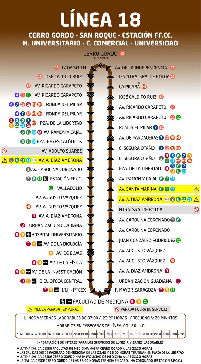 aytodebadajoz's tweet photo. 🚌 Consulta en la página web municipal los cambios que se producirán de manera temporal en algunas de las líneas de autobús, con motivo del inicio de las obras del parking de Entrepuentes.

ℹ️Toda la información sobre estos cambios y desvíos en el tráfico en https://t.co/I348bZUhpC