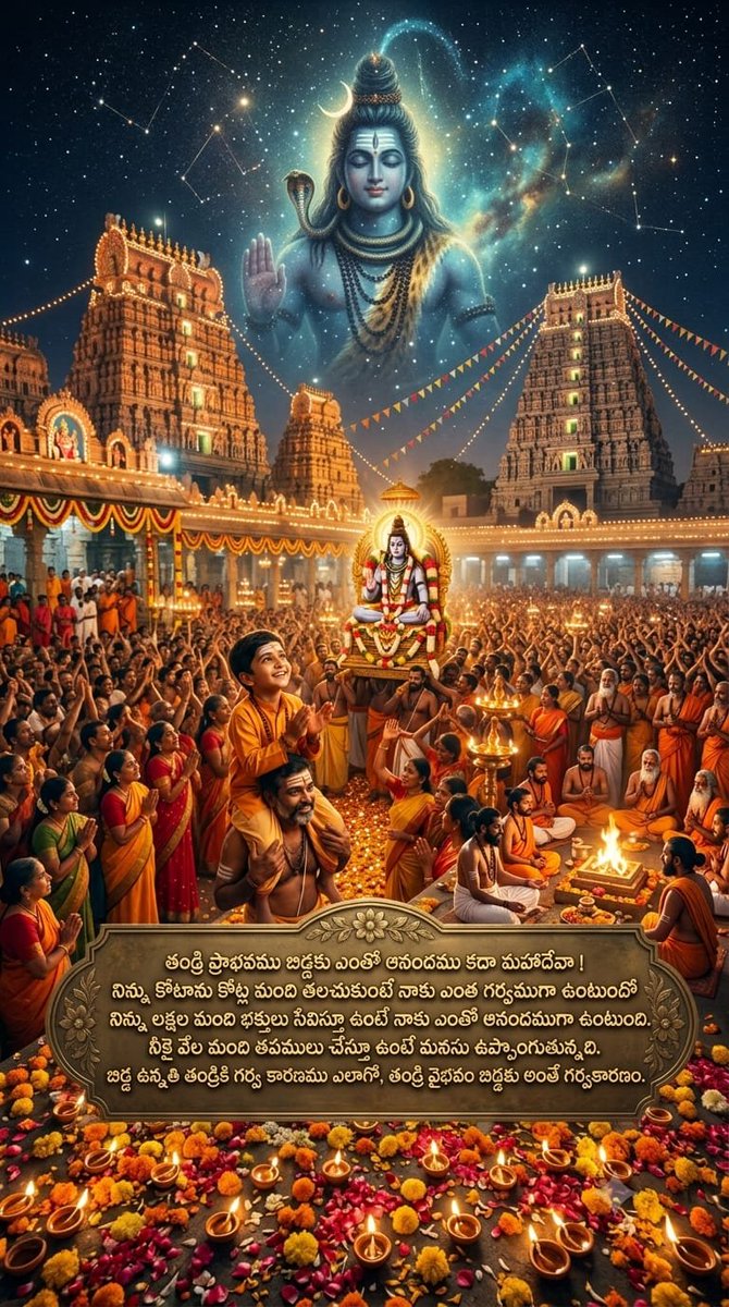 devaagangula's tweet photo. 🙏ఓం నమఃశివాయ🙏

🌹తండ్రి ప్రాభవము బిడ్డకు ఎంతో ఆనందము కదా మహాదేవ��! నిన్ను కోటాను కోట్ల మంది తలచుకుంటే నాకు ఎంత గర్వముగా ఉంటుందో నిన్ను లక్షల మంది భక్తులు సేవిస్తూ ఉంటే నాకు ఎంతో ఆనందముగా ఉంటుంది.

🌹నీకై వేల మంది తపములు చేస్తూ ఉంటే మనసు ఉప్పొంగుతున్నది.

🕉️🕉️🕉️🕉️🕉️🕉️🕉️🕉️🕉️🕉️🕉️ https://t.co/nYe87045QW
