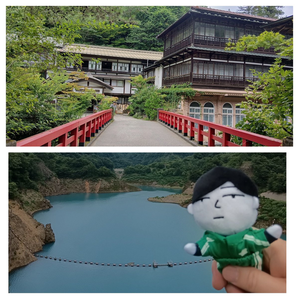 Anne70978634's tweet photo. 束の間の夏休み温泉に♨️
四万温泉積善館は千と千尋の神隠しのモデルになった宿
奥四万湖は四万ブルーと言われるブルーのようなエメラルドグリーンのような美しい湖✨️昨日見つけた緑ジャーが馴染む😆 https://t.co/0tqQEycgPI