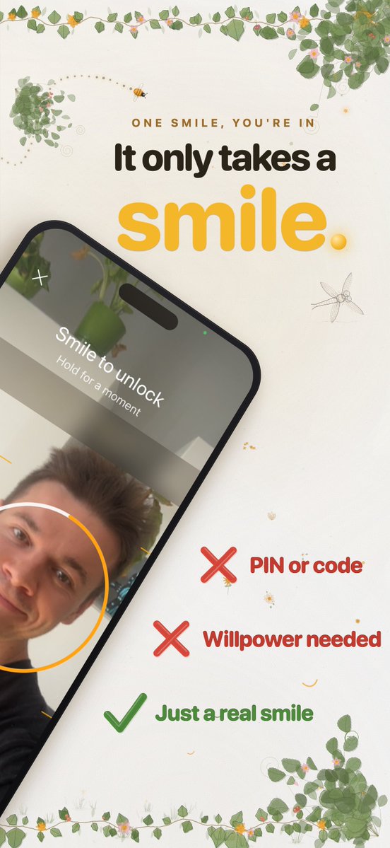 piotrzkowski's tweet photo. 2. Smile to Unlock: App Blocker

📲 https://t.co/DDGFLJobI0

My new app, that makes you to take a pause to smile before opening social apps etc and doomscroll. I build it since I was in a bad place and realised I don't smile much, but open social apps a lot. https://t.co/QSWhtFNfNA