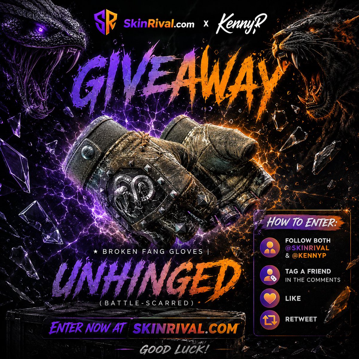 _kennyP's tweet photo. 🎁Broken Fang Gloves | Unhinged ($50)🎁

🔁Retweet &amp; Like
❤️Follow me &amp; @skinrival 
🚻Tag a friend

Picking winner in 7 days!⏰ https://t.co/cw4RlMYexw