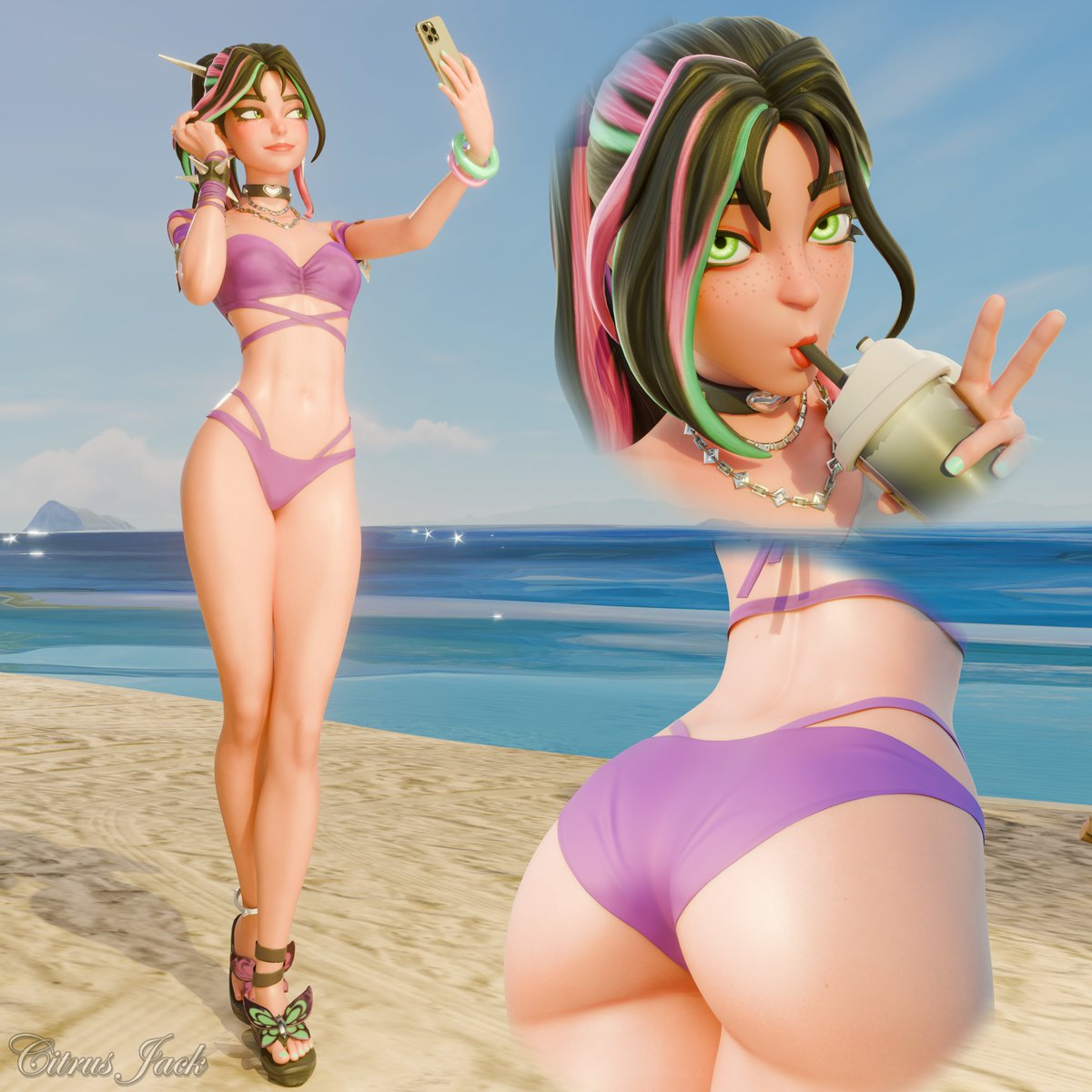 Citrus_Jack95's tweet photo. Helsie taking selfie at the beach! 😍🏖️💕

Helsie by @x_RedEyes 
Map by @SHM_9000 

#fortnite #helsie #nsfw #r34 https://t.co/drzidjSBzG