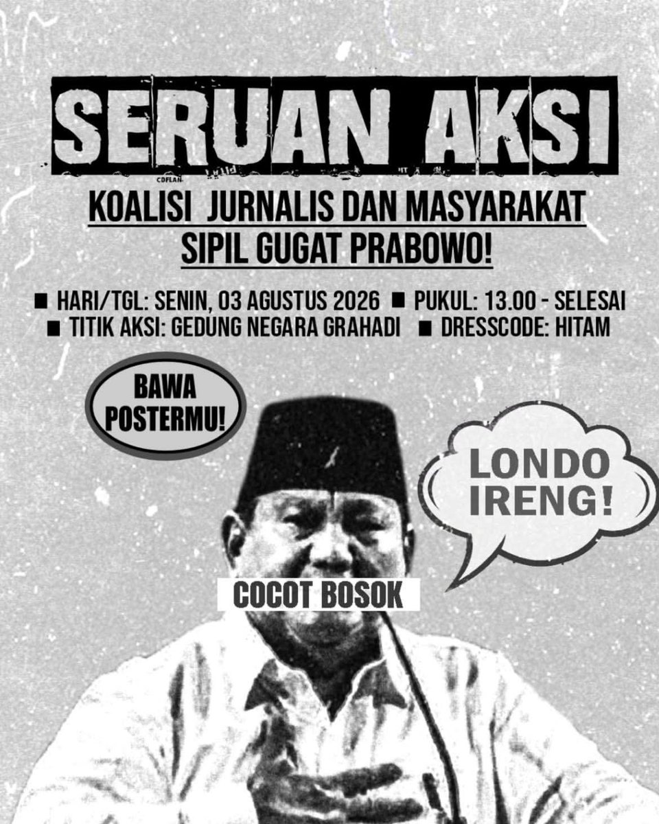 urflowerz's tweet photo. Peringatan darurat 🚨🚨🚨🚨

Seruan aksi, Indonesia menggugat

⏰Waktu : Senin, 3 Agustus 2026
📍Tempat : Gedung Grahadi Surabaya

“ Cocot Bosok, Awal Mula Kegelapan ”

- Perbaiki Kebijakan Ekonomi
- Perbaiki Tata Kelola Pendidikan
- Penegakan Hukum Berkeadilan https://t.co/XFDjbF0fu1