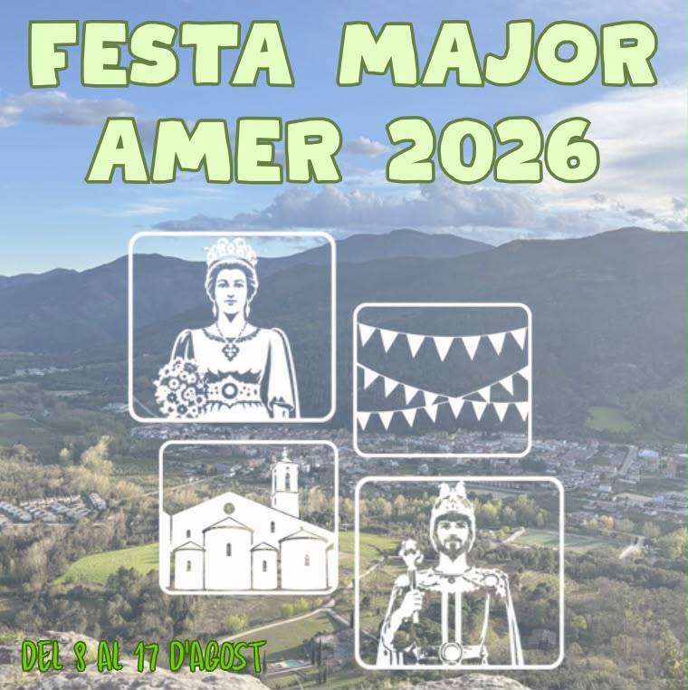 AjuntamentAmer's tweet photo. La Festa Major d'Amer 2026 ja és aquí! 
Del 8 al 17 d'agost us esperen concerts, cercaviles, sardanes, activitats familiars, sopars populars i molt més.
Programació completa: https://t.co/qXqjeZDzMA https://t.co/l958bk7ICG