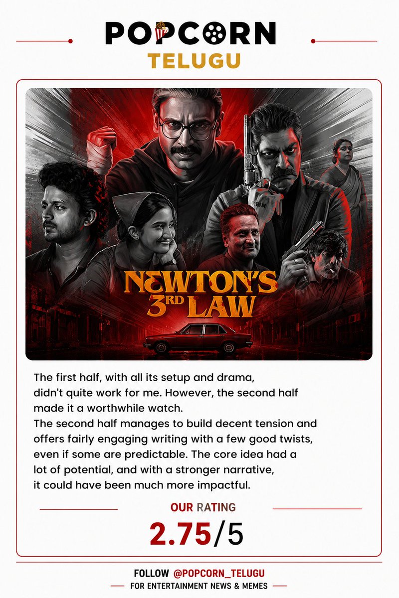 popcorn_telugu's tweet photo. Our review of #NewtonsThirdLaw 👇

It will be a sureshot winner in OTT.. Production values from @etvwin is good. https://t.co/2ttS0vvry6