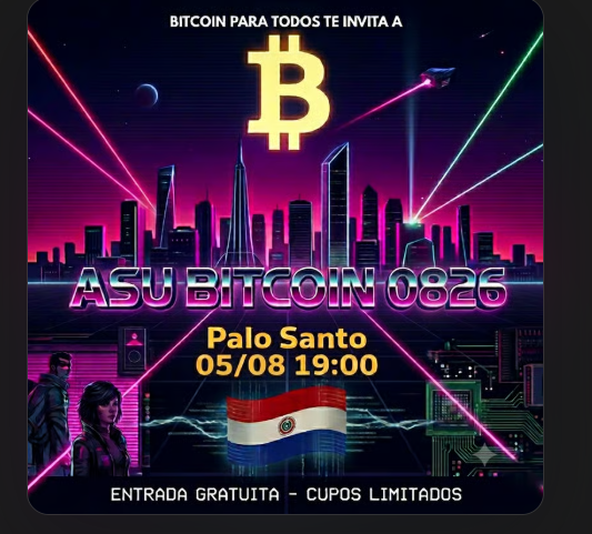 alexander_v90's tweet photo. 🟠 ASU BITCOIN 0826 

¡Ven a compartir con nosotros el evento mensual de la Comunidad Bitcoin Para Todos!

📅 Miércoles 5 de agosto 
🕖 19:00 horas
📍 Palo Santo Brewing Company, Asunción, Paraguay

Reserva tu lugar👇
https://t.co/ruCjAC0deG https://t.co/NNMDdQ5IFT