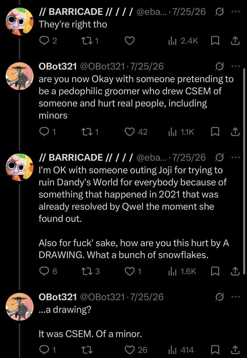 CoolestBabEver's tweet photo. @ebayitem21153 You can stop acting like you’re slick, buddy, you literally brushed Rox’s shit off because “It’s just a drawing and you’re all snowflakes!” That’s quite literally defending him! It being a drawing does not justify the fact that Rox drew CSEM! https://t.co/hehpCtTf7m