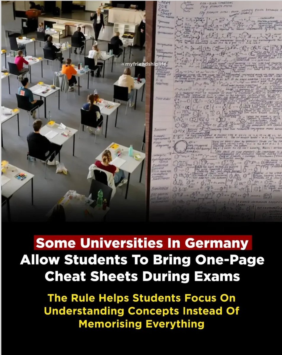 Sanika0909's tweet photo. Some Universities In Germany Allow Students To Bring One-Page Cheat Sheets During Exams
The Rule Helps Students Focus On Understanding Concepts Instead Of Memorising Everything https://t.co/UhKR19beDm