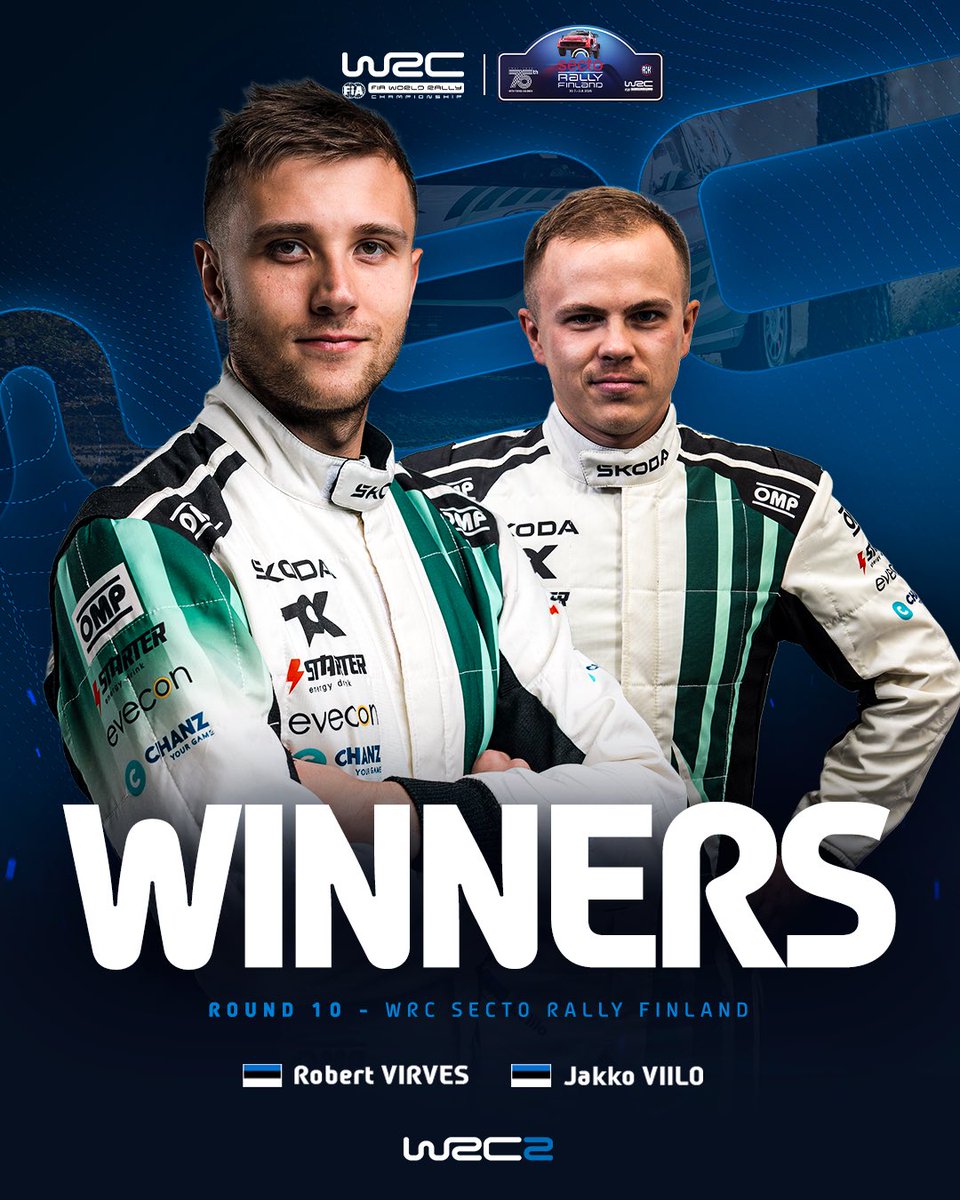 OfficialWRC's tweet photo. Three straight rallies - Three straight #WRC2 victories 🤯

Congratulations to Robert Virves &amp; Jakko Viilo on taking their fourth #WRC2 victory of 2026! 👏

 #WRC | #SectoRallyFinland 🇫🇮 https://t.co/JNWcbnLTWB